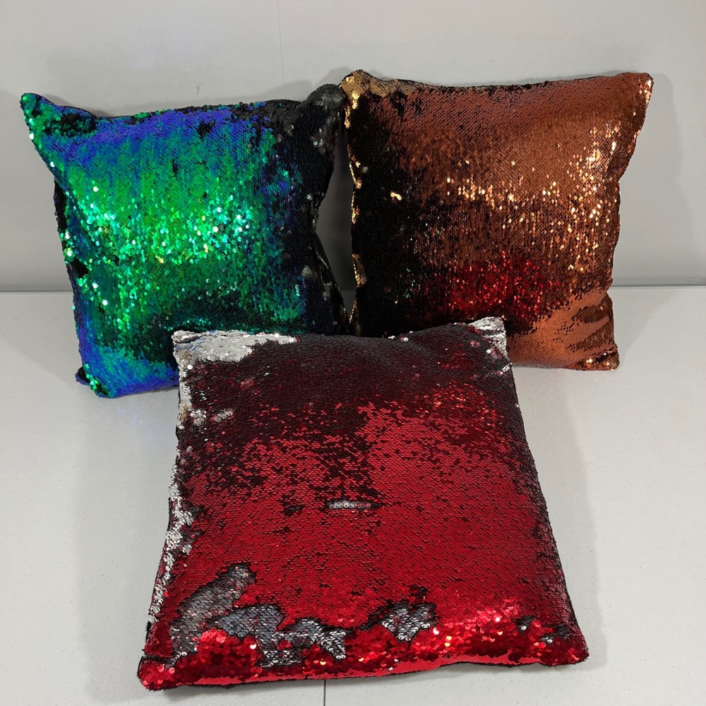 Set of 3 Reversible Mermaid Sequin decorative Throw Pillows